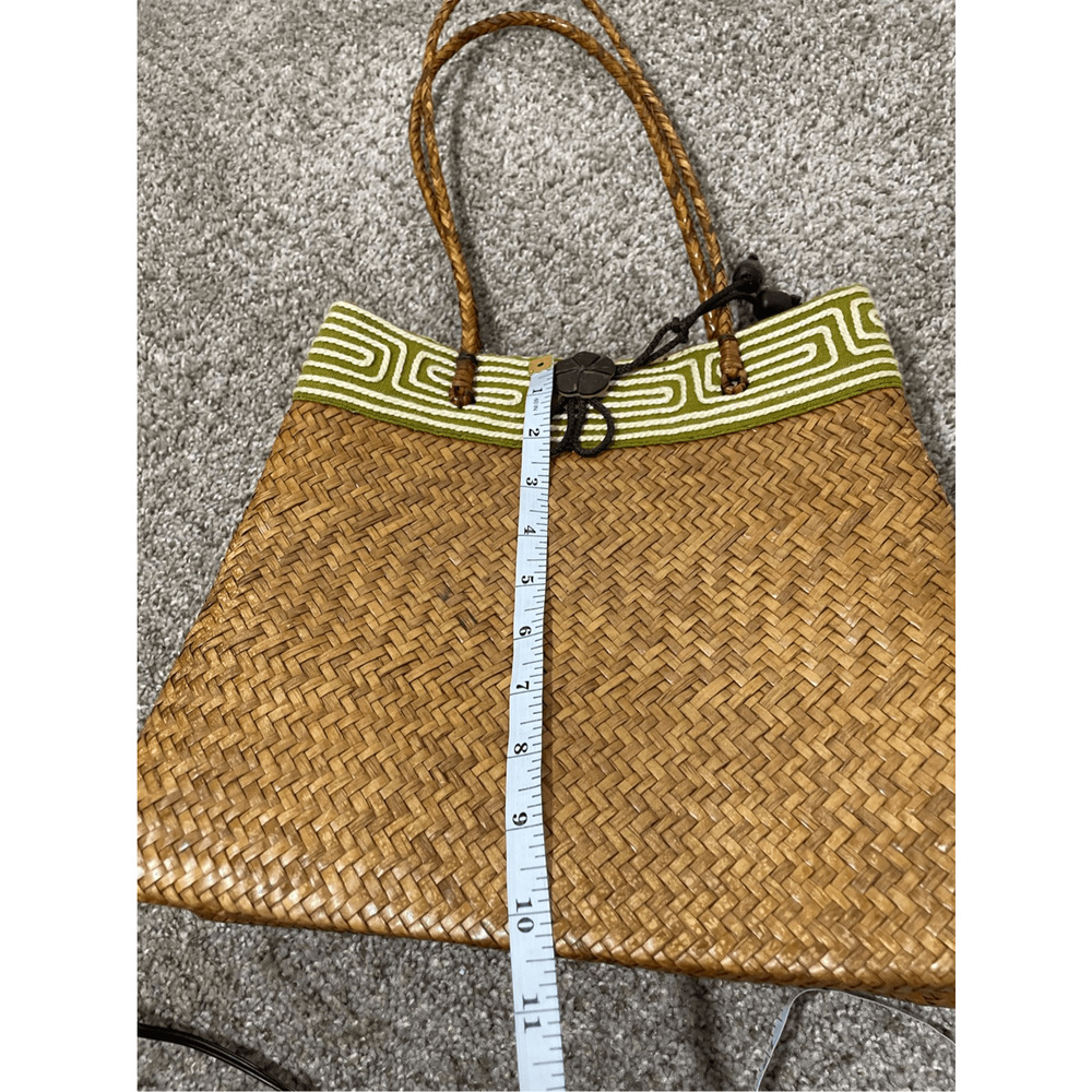 Woven Straw Women's Small Floral Earthly Bohemian Tote Eclectic Vintage Hippie - Picture 6 of 9
